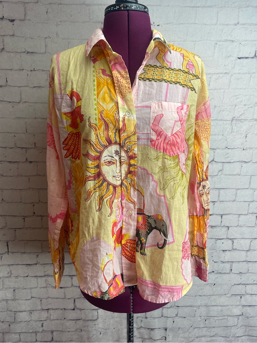 Calypso st Barth size small yellow printed long sleeve button down shirt